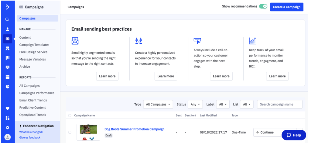 activecampaign vs klaviyo: activecampaign dashboard